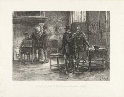 Encontro de Orange com Egmond em Willebroek, 1567 Oranje e Egmond em Willebroek no mês de grama de 1567 (título no objeto) de Jan Mesker