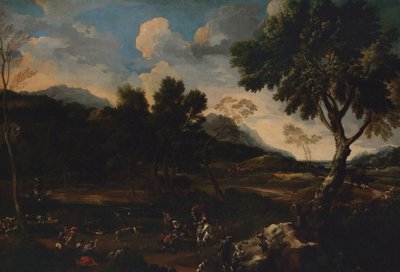 Paisagem com uma batalha entre dois carneiros, ca. 1640 de Jan Miel