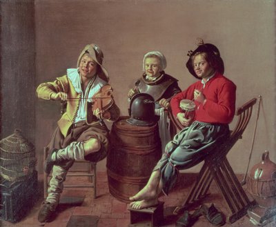 Dois meninos e uma menina fazendo música de Jan Miense (attr. to) Molenaer