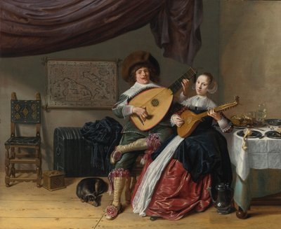 O DUTO:  UM AUTO-RETRATO DO ARTISTA COM A SUA MULHER, JUDITH LEYSTER, PROVAVELMENTE O SEU RETRATO DE CASAMENTO de Jan Miense Molenaer