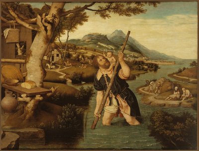 Paisagem com São Cristóvão, primeira metade do século XVI.. de Jan Mostaert