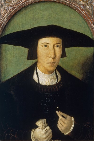 "Retrato de um Jovem Pintura de Jan Mostaert (1472/73-1555/56) cerca de 1520 Dim 53x37 cm Museo del Prado, Madrid de Jan Mostaert