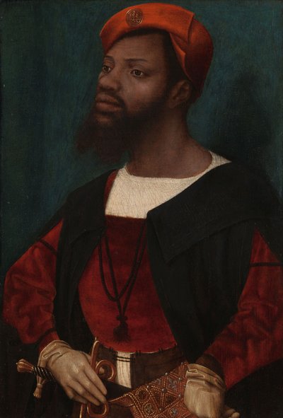 Retrato de um homem africano, c. 1525-30 (óleo no painel) de Jan Mostaert