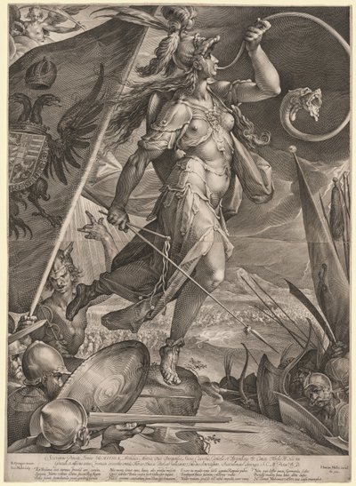 Bellona liderando os exércitos do imperador contra os turcos, 1600. de Jan Muller