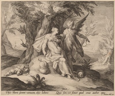 Hagar no deserto consolada por um anjo de Jan Muller
