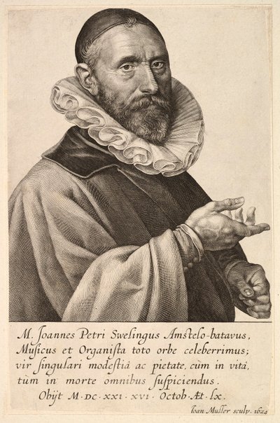 Retrato de Jans Pietersz Sweelinck, pub. 1624. de Jan Muller