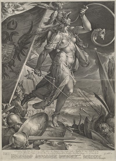 Bellona liderando os exércitos imperiais contra os turcos de Jan Muller after Bartholomaeus Spranger