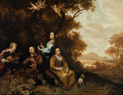 Retrato de grupo de um cavalheiro, sua esposa e filha (óleo sobre tela) de Jan Mytens