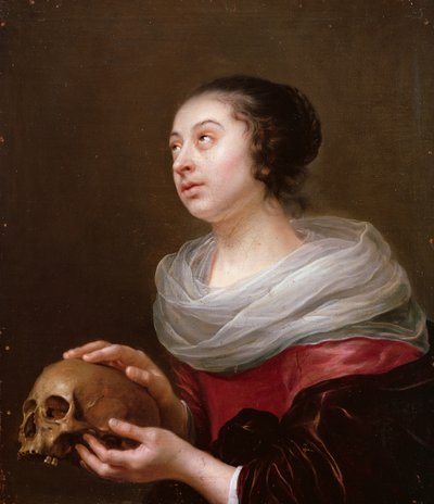 Um, mulher jovem, segurando, um, cranio, 1640s de Jan Olis