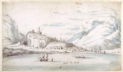 O Golfo de Satalia (caneta e tinta com lavagem em papel) de Jan Peeters