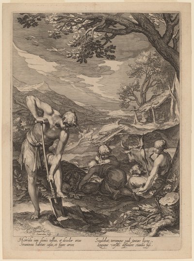 Adão e Eva trabalhando de Jan Pietersz Saenredam after Abraham Bloemaert