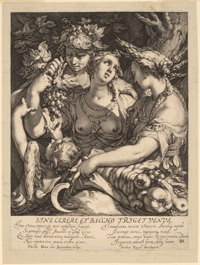 Sem Ceres e Baco Vênus é frio de Jan Pietersz Saenredam, after Abraham Bloemaert