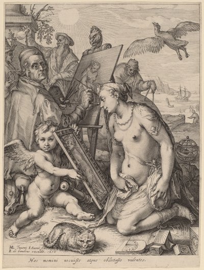 Artista pintando uma mulher nua: alegoria da percepção visual de Jan Pietersz Saenredam after Hendrik Goltzius