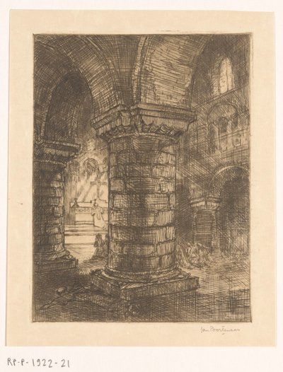 Monge reclinado em uma igreja de Jan Poortenaar (signed by artist)