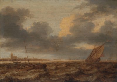Barcos de pesca em águas agitadas de Jan Porcellis