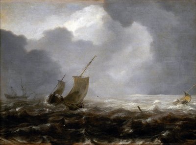 Barcos de pesca num dia de vento, no da esquerda de Jan Porcellis