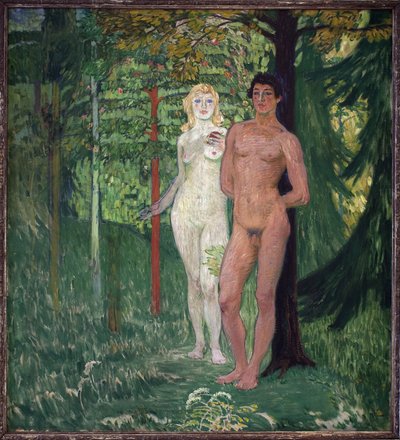 Adão e Eva. Pintura de Jan Preisler (1872-1918), Oil On Canvas de Jan Preisler
