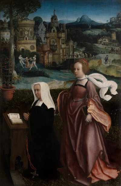 Detalhe do Doador com São Nicolau e Mulher do Doador com São Godeliva, c.1515-21 (óleo sobre painel) de Jan Provoost