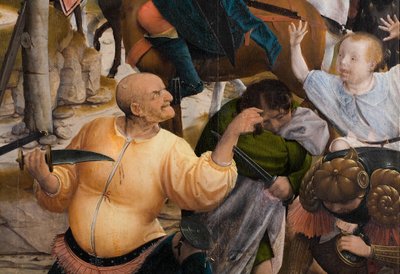 Detalhe da Crucificação (óleo sobre painel) de Jan Provoost