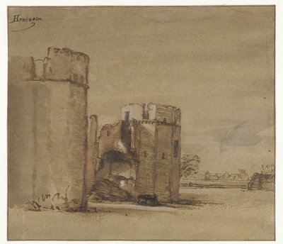 Vista de Kasteel Honingen perto de Roterdão de Jan Ruyscher (attributed to)