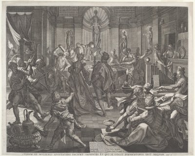 Uma casa de prazer de Jan Sadeler I, after Joos van Winghe