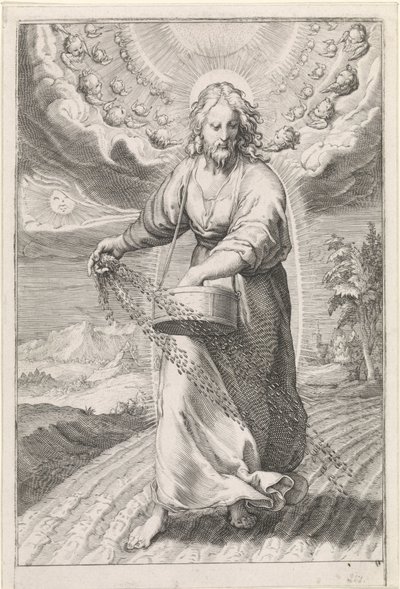 Cristo como semeador Parábola das ervas daninhas entre os grãos (título da série) de Jan Saenredam (attributed to)