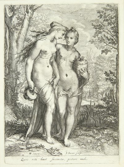 Duas das ninfas de Diana com jarros de Jan Saenredam