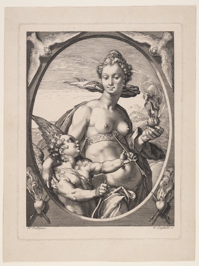 Vénus e Amor, de Três Deuses ou Deusas Pagãos de Jan Saenredam