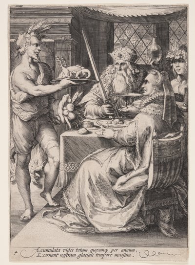 inverno (Banquete com Baco à espera de um casal de idosos), de As Quatro Estações de Jan Saenredam