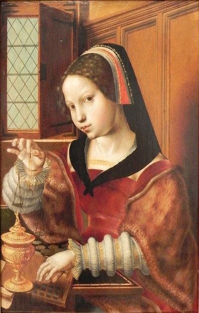 Alemão: Die Goldwägerin Mulher que pesa o ouro
 Título(s) alternativo(s):  
Mulher que segura uma balança de Jan Sanders van Hemessen