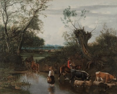 Camponeses atravessando um riacho, c.1670 (óleo sobre tela) de Jan Siberechts