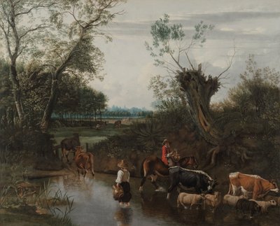 Camponeses atravessando um riacho, c. 1670 de Jan Siberechts