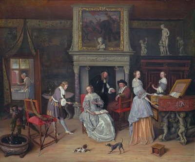 Interior de fantasia com Jan Steen e a família de Gerrit Schouten de Jan Steen