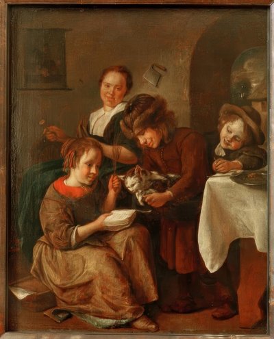 As crianças ensinam um gato a ler de Jan Havickszoon Steen