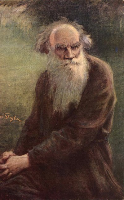 Retrato do autor Leo N. Tolstoy 1828-1910, 1910 de Jan Styka