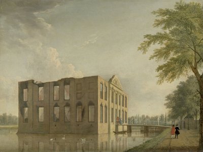 Castelo de Berckenrode em Heemstede após o incêndio Castelo de Berkenrode, Heemstede, após o incêndio de 4-5 de maio de 1747: vista lateral de Jan Ten Compe