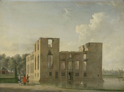 Vista traseira do Castelo de Berckenrode em Heemstede após o incêndio Castelo de Berkenrode, Heemstede, após o incêndio de 4-5 de maio de 1747: vista traseira de Jan Ten Compe