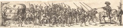 Fé de soldados, na frente um oficial a cavalo de Jan Theodor de Bry