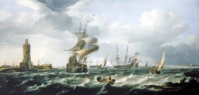 Um estuário de rio com navegação holandesa em uma brisa forte (óleo sobre tela) de Jan Theunisz Blankerhoff