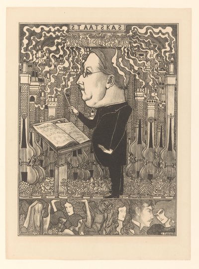 Condutor atrás de violinos e chaminés para fumadores
De Staatskas / De Haardsteden (título original) de Jan Toorop