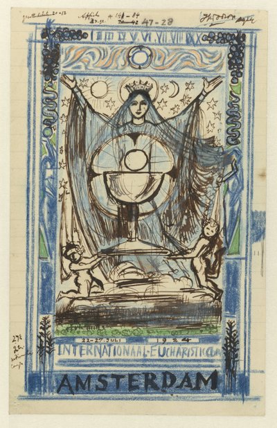 Concepção de um cartaz para o Congresso Eucarístico Internacional realizado em Amesterdão de 22 a 27 de Julho de 1924 de Jan Toorop