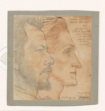 Retratos de Albert Verwey e Stefan George Retrato de Stefan George com o retrato desenhado de Albert Verwey de Jan Toorop