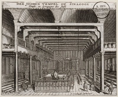 Interior da Sinagoga Portuguesa em Amesterdão - Veenhuysen, Jan (activo 1656-1685) - Gravura em cobre - 11,2x13,7 - Biblioteca da Universidade de Leiden de Jan Veenhuysen