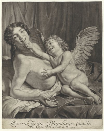 Vênus em Amor Lustful Venus e Gentle Cupid (título no objeto) de Jan Verkolje (I)