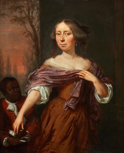 Retrato de Jacomina le Pla (1647-1681), com um criado de Jan Verkolje