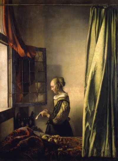 Menina lendo uma carta na janela aberta de Jan Vermeer van Delft