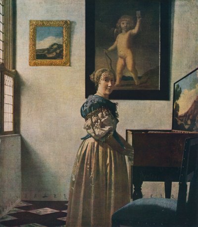 Uma jovem de pé na Virginal, por volta de 1670-1672 de Jan Vermeer van Delft