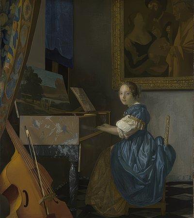 Jovem mulher sentada em um virginal. Por volta de 1670-72 de Jan Vermeer van Delft