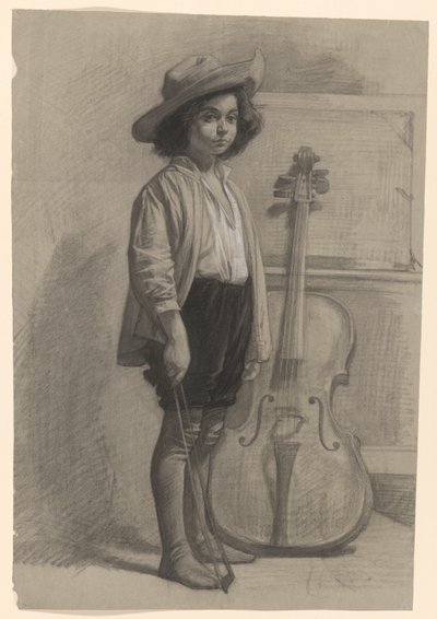 Rapaz de pé ao lado de um violoncelo de Jan Veth