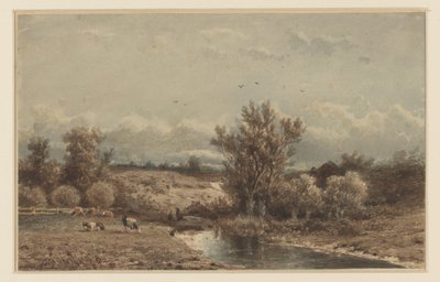Paisagem com rio e vacas de Johannes Martinus Vrolijk